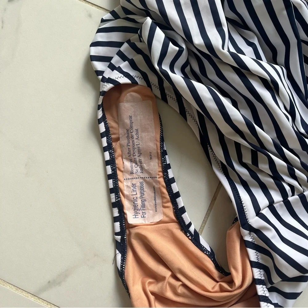 NWT j crew ruched bandeau one-piece swimsuit navy white stripe 16 - Picture 4 of 6